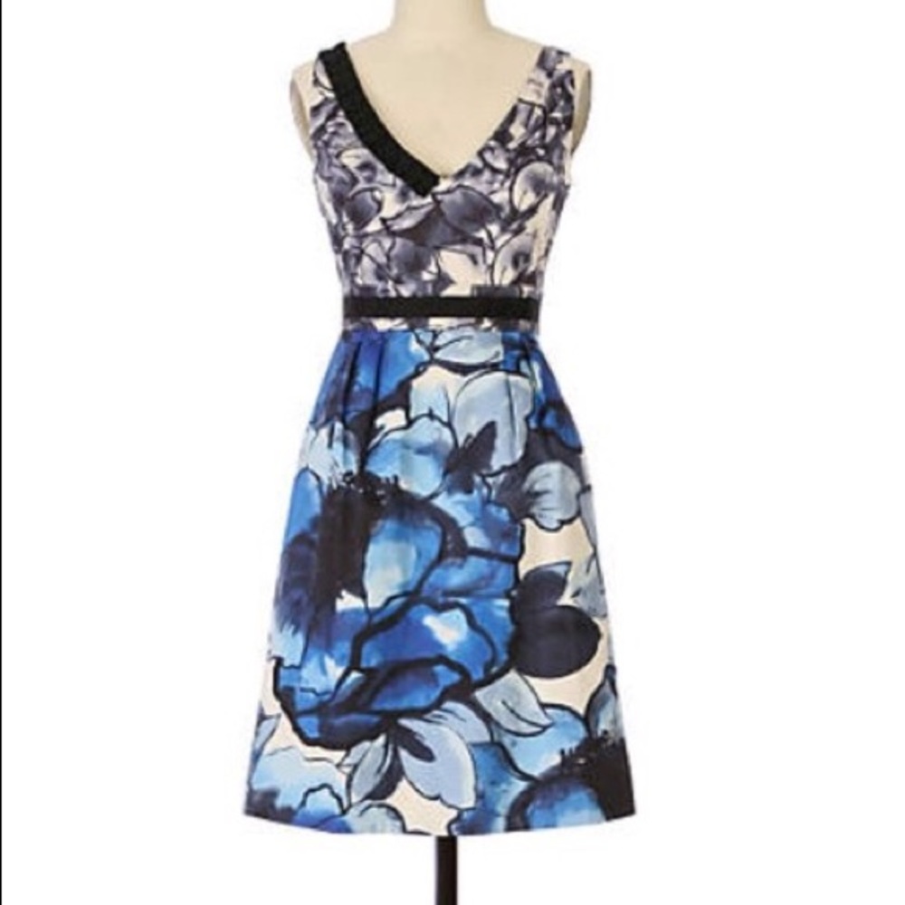 Anthropologie Floral Watercolor Sleeveless Dress 0